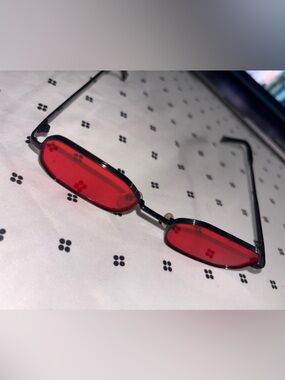 Slim Rectangular Red Lens Sunglasses for Women